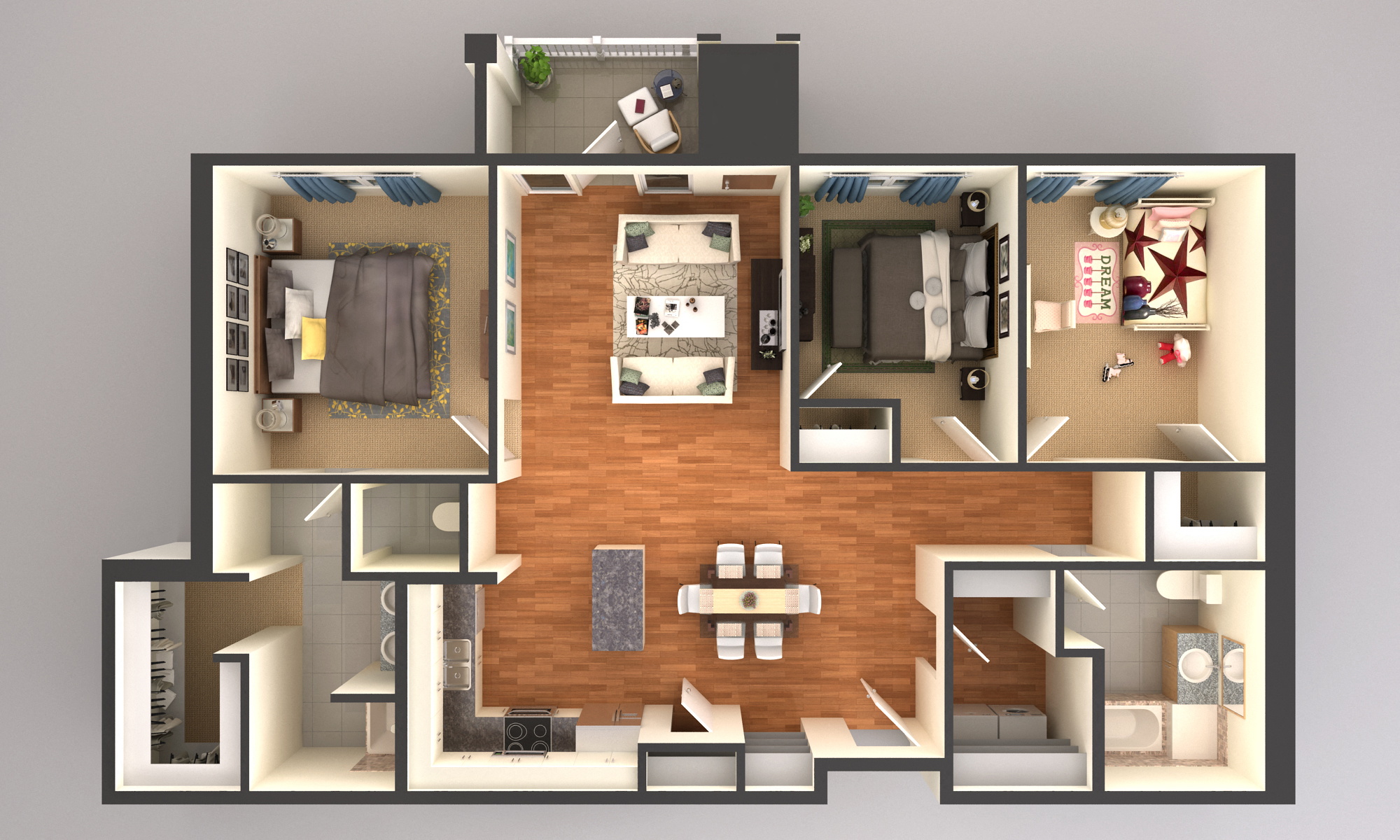 Floor plan for 3 beds, 2 baths, 1470 sqft